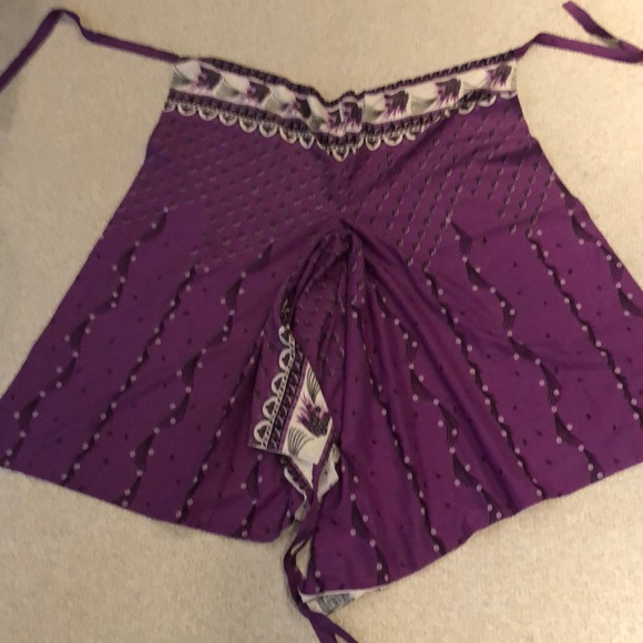 100% Silk Wrap Pants Purple/Cream-Grey - Picture 5 of 6